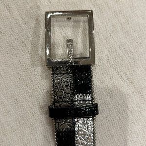 Guess silver black and gray patched leather silver and bedazzled studded belt